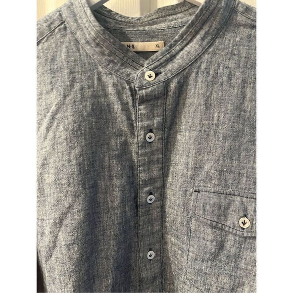 ONS Mens Blue Chambray Linen Blend Half Button Down Shirt XL EUC - Picture 3 of 8